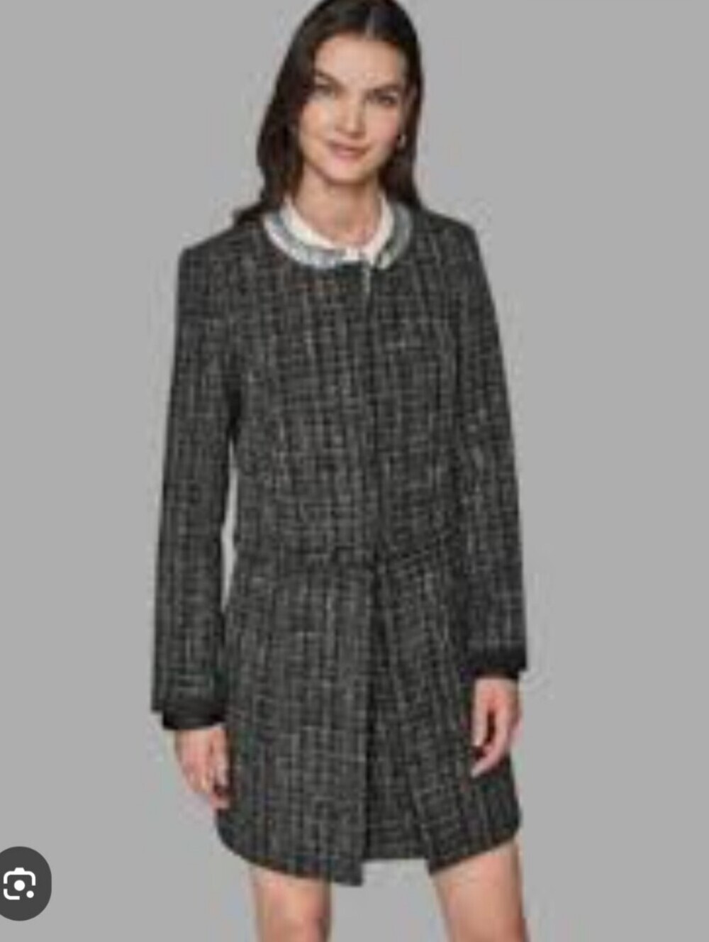 ​Karl Lagerfeld Paris Tweed Fringed Longline Jacket Coat Black White Sz 2